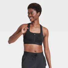 Women's Sculpt High Support Zip-Front Sports Bra - All In Motion Black