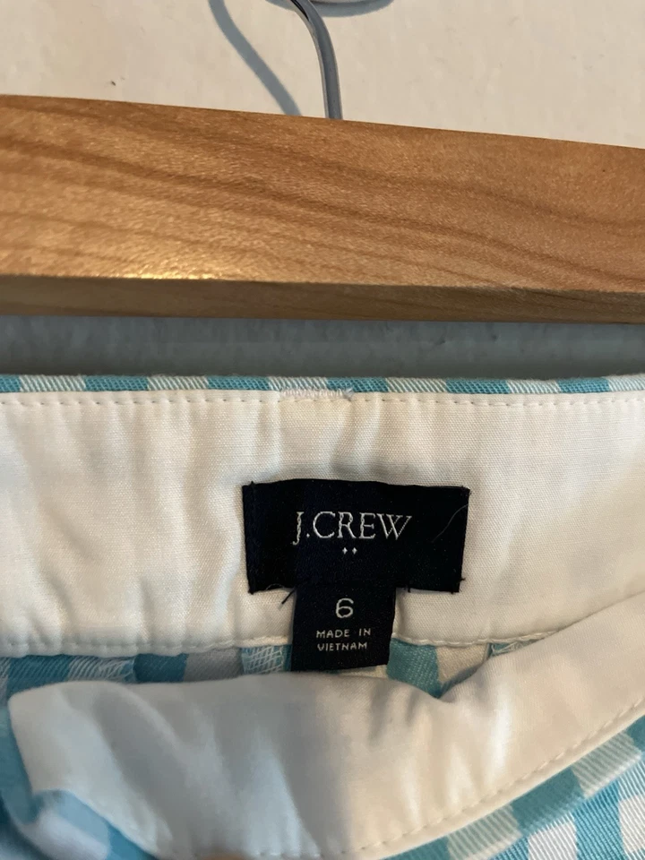 J. Pantalones cortos chinos Crew Factory para mujer talla 6 azul y blanco a cuadros guinga 100 % algodón Foto 3 de 4