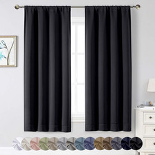 2 Panel Blackout Curtains 40x63in Black Room Darkening Thermal Insulated Rod Poc