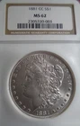 1881 CC MORGAN Silver Dollar MS62 NGC Low Mintage Rare Carson City