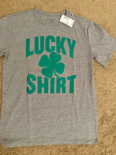 The Children's Place Boys L Gray Shamrock Lucky Shirt Graphic Cotton Tee NWT