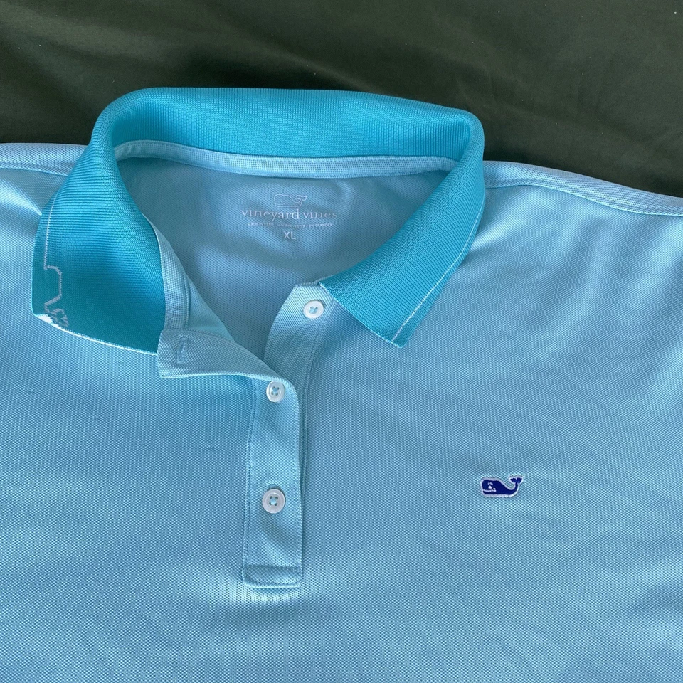 Vineyard Vines Women’s Polo Shirt XL Aqua Blue Whale Logo Performance Stretch - Image 3 of 4