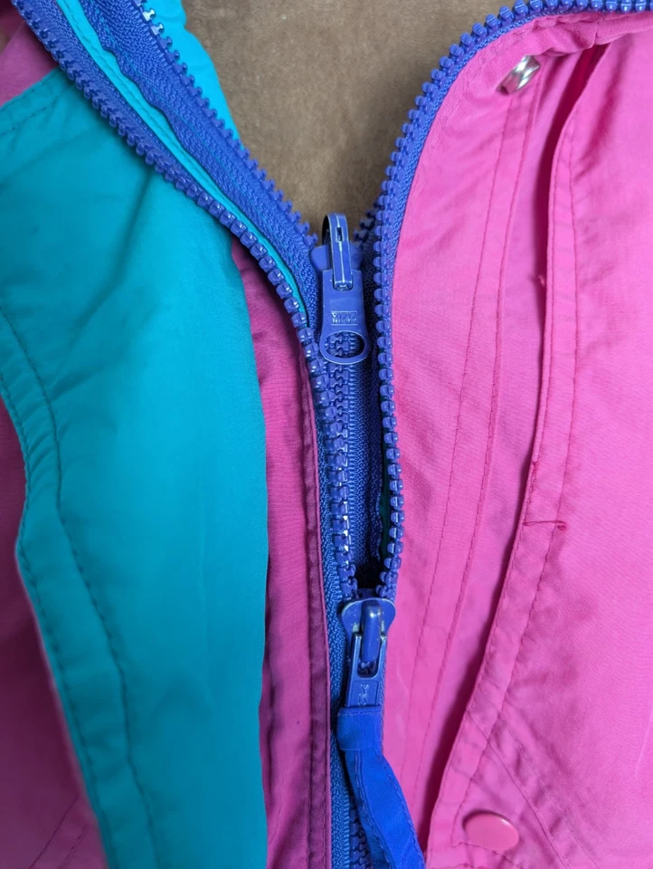 Cortavientos Color Block años 90. Rosa, verde azulado, púrpura. Cabin Creek. Talla Grande. Foto 3 de 4