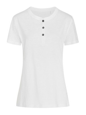 STEDMAN SHARON HENLEY T-Shirt Damen Jersey Knöpfe Kurzarm WHITE