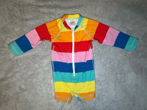 Hanna Andersson Rainbow Stripe Zip-Front Baby Rash Guard Swimsuit