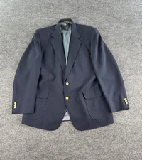 Vintage Stafford Blazer 44 L Blue Wool Premium University Golden Button Hopsack