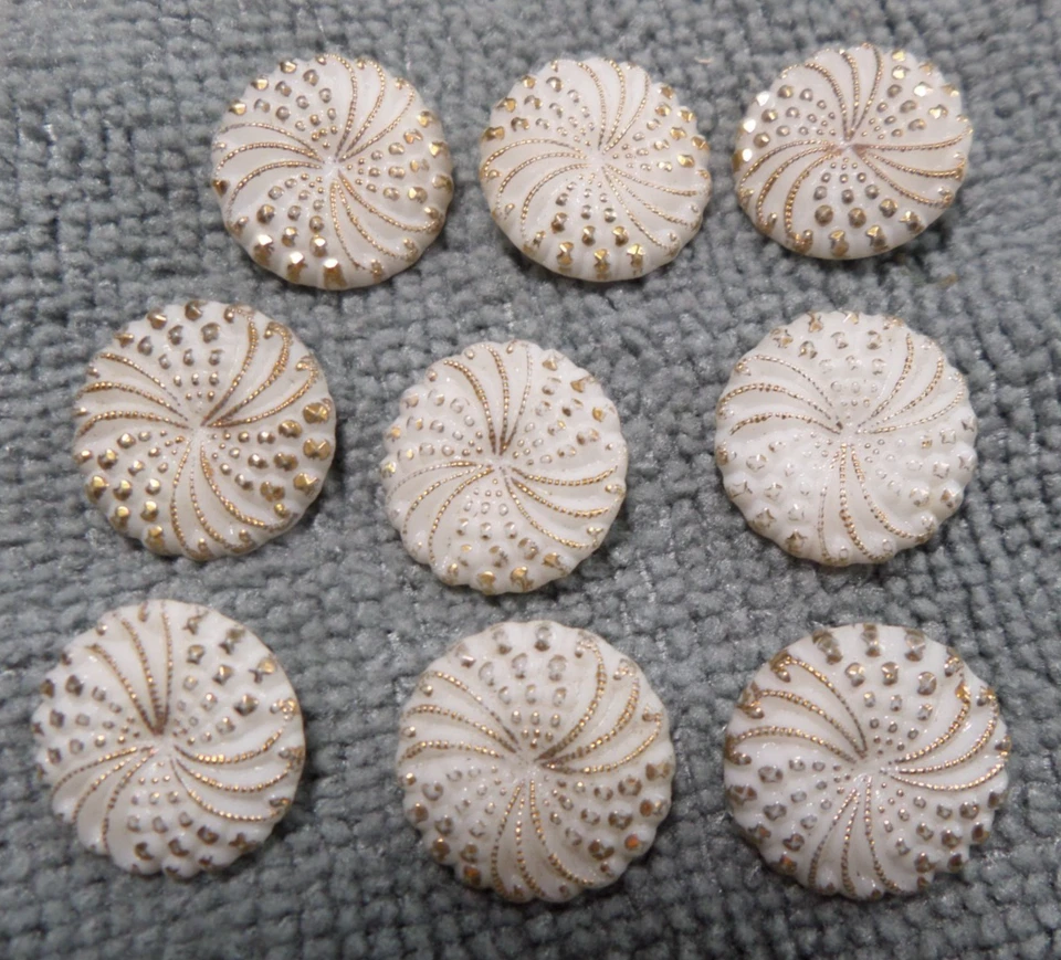 9 Vintage Antique White Glass w/ GOLD TRIM FLOWERS - Image 2 of 4