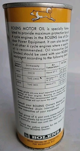 Rare Vtg Bolans Huski Logo 4 Cycle Engine Oil Can NOS Husky Dog Gold White - Picture 7 of 20