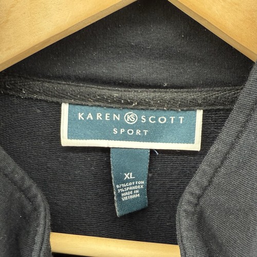 Karen Scott Full Zip Black Sweatshirt Womens XL Pockets Activewear Bungee Waist - Picture 2 of 7