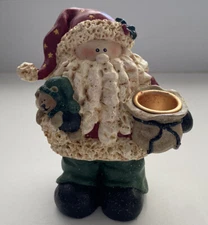 Vintage Among Friends Santa Tapered Candle Holder St Nick And Bear Resin