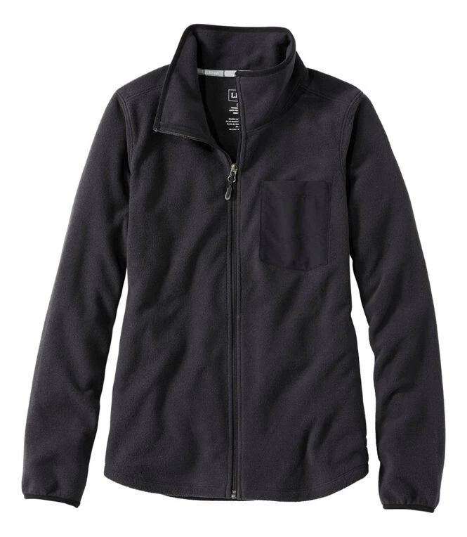 LL Bean Trail Fleece Full Zip Up Jacket Large L Womens Black Chest