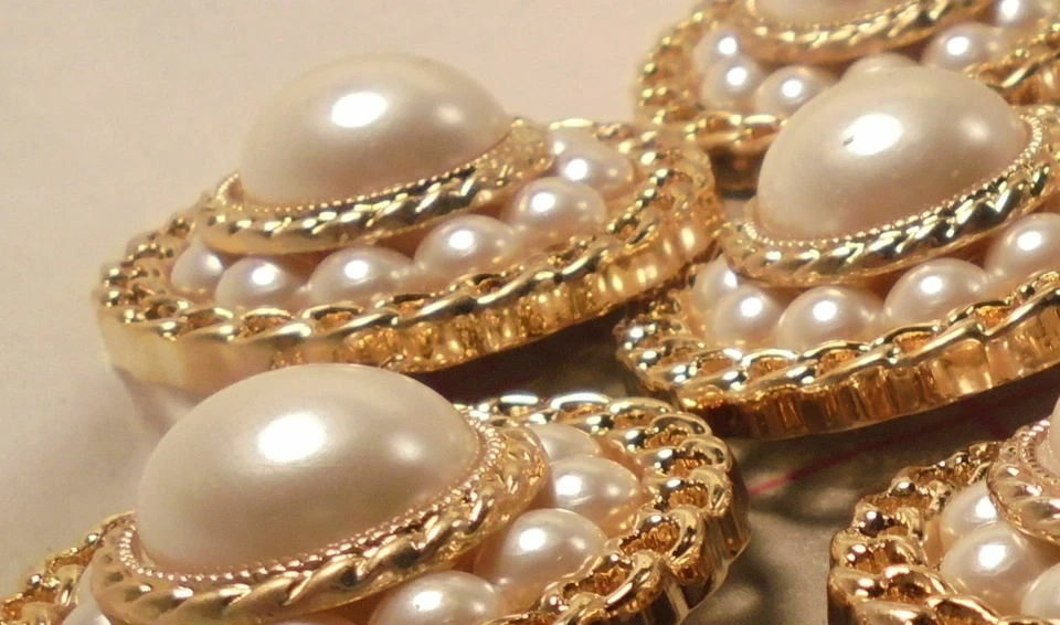 3 Gorgeous Large Pearl and Gold Shank Buttons with Extra Row of Pearls 1-1/4" - Image 2 of 4