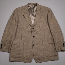 Coach 100% Linen Houndstooth 3 Button Sport Coat Blazer Made In USA 46R