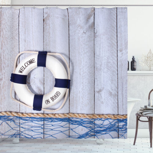 Ensemble de rideaux de douche en tissu polyester de bienvenue à bord avec crochets - Photo 1 sur 2