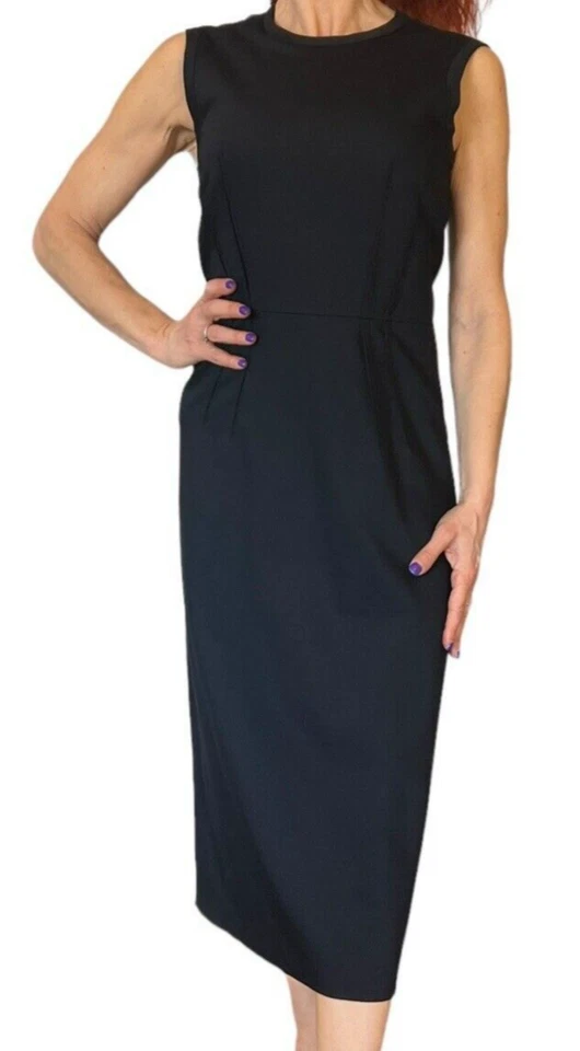 VESTIDO MIDI JIL SANDER AZUL MARINO ITALIA FUNDA LÁPIZ SIN MANGAS LANA 36 4 Foto 3 de 4