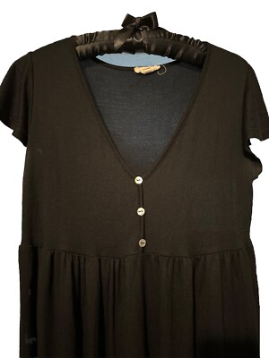 See you Monday Summer Dress Women's L Baby Doll Tiered Black V-neck | eBay