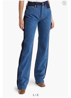 Frame Jeans Two Tone Le Jane Straight Leg High Rise Color Block Blue Sz 28