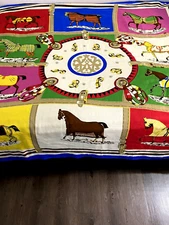 VINTAGE HORSE EQUESTRIAN PRINT LARGE SHAWL SCARF  PAREO VIBRANT COLORS GORGEOUS