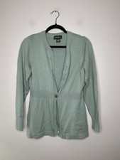 Eddie Bauer Sweater Womans Light Green Cable Knit Cardigan Button Size Medium