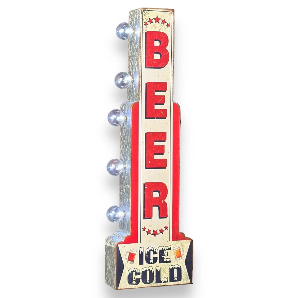 Letrero LED Cerveza Fría Hielo 26" Doble Cara Vintage Retro Fuera de la Pared Diseño Foto 4 de 4