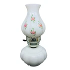 Vintage Electric Milk Glass Hurricane Lamp & Shade Pink Rose Buds 12 " WORKS