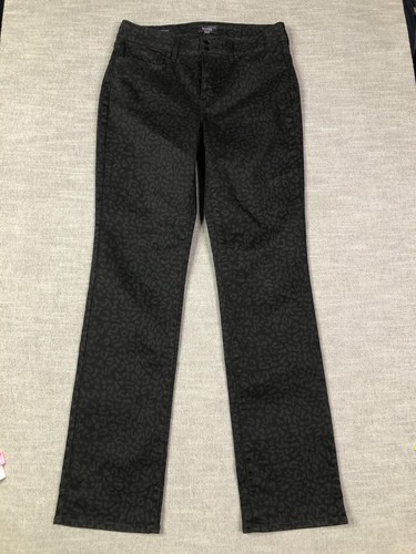 NYDJ Jeans Damen 8 schwarz Leopardenmuster Marilyn gerades Bein Lift Tuck