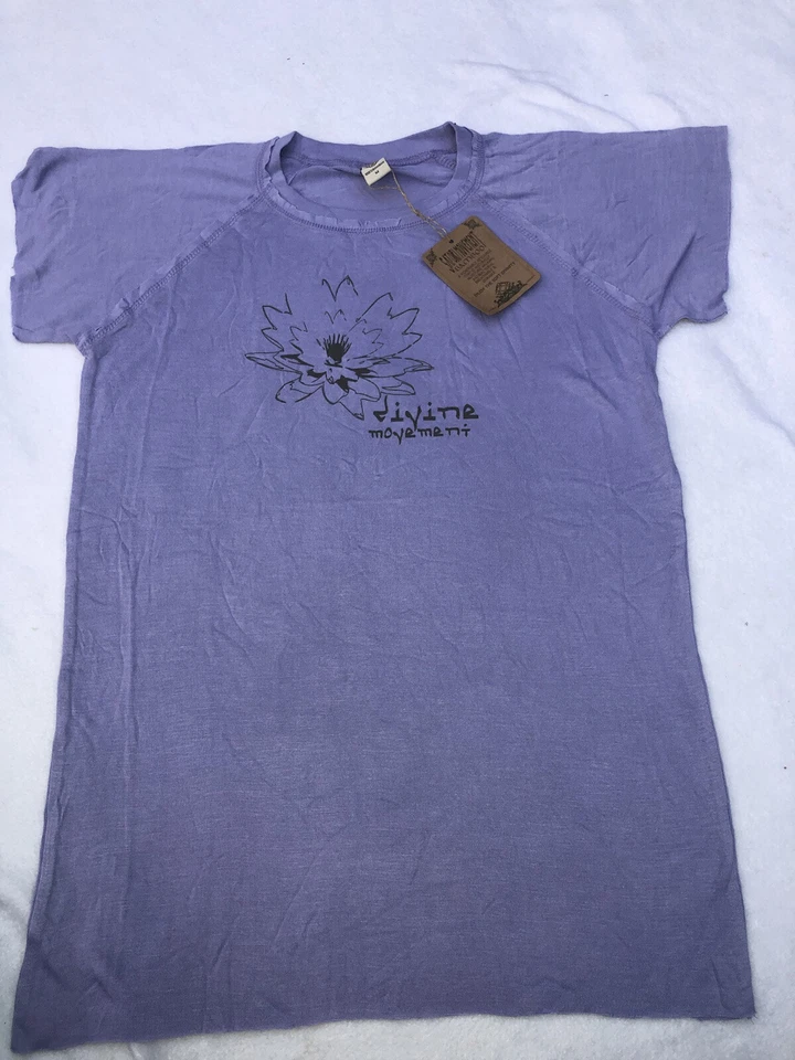 Camiseta Top Satori Divine Movement Eco Bambú Borde Crudo Floral Púrpura M Nueva con Etiquetas Foto 2 de 4