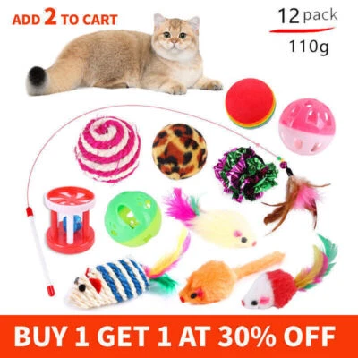 LETICIA 12pcs Lovely Cat Kitten Toy Bulk Buy Pet Toys Rod Fur Mice Bells Balls Christmas