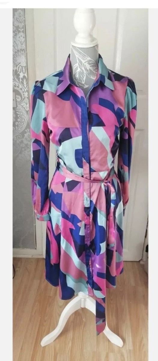 Women's Chi Chi London Satin Geometric Print Belted Shirt Dress