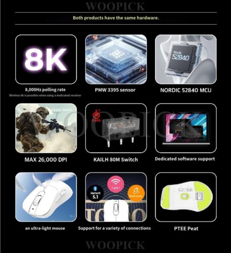 Xenics Titan GT 8K Wireless Professional Gaming Maus 26000DPI 8000Hz PMW3395-WH - Bild 3 von 17
