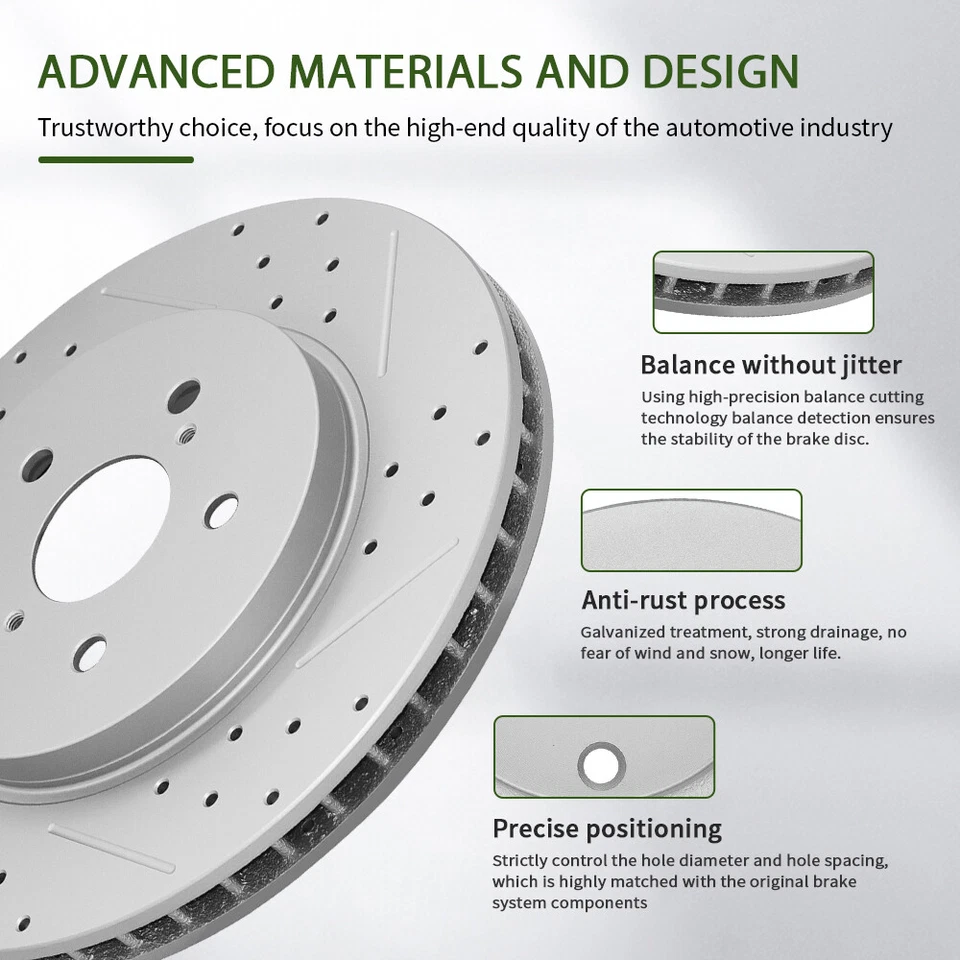 Rotores de freio dianteiros traseiros perfurados e pastilhas de cerâmica para Toyota Highlander 2004-2007 - Imagem 2 de 4