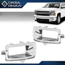 Pair Fog Light Trims Set Chrome ABS LH&RH Fit For 2014-2015 Chevy Silverado 1500