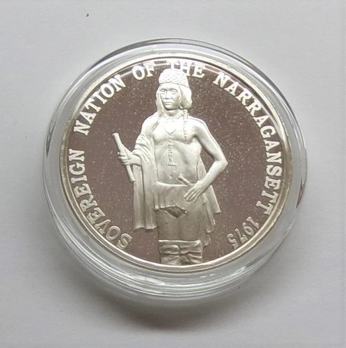 1975 Sovereign Nation of the Narragansett Indian Tribe  .999 Silver Proof Round