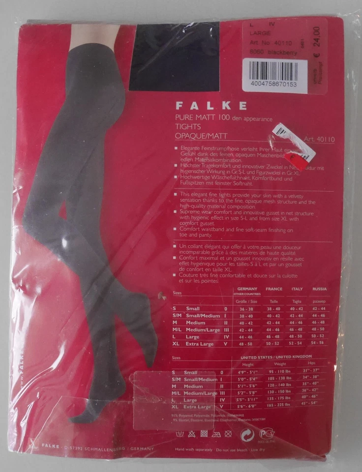 Nuevo y EMBALAJE ORIGINAL: ¡Mallas Falke Pure Matt 100 Den! Talla IV/L! Blackberry (violeta) Foto 3 de 3