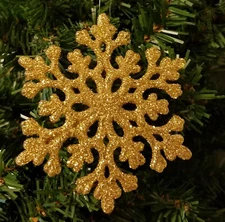Pack of 24 Gold Sparkly Glittery Plastic Snowflake Christmas Tree Ornaments  