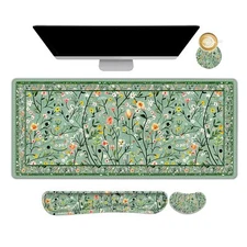 Floral Desk Mat 4in1 Large Mouse Pad with Wrist Rest Anti-Slip Desk Pad for D...