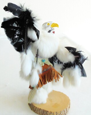 Vintage Indianer Gebetsadler Kachina Puppe 10'' signiert Holz handgeschnitzt