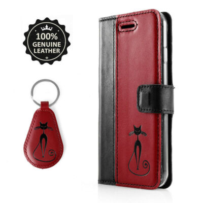 SURAZO Echtes Ledertasche Schutzhülle Protect Wallet Case Etui Schwarz / Rot