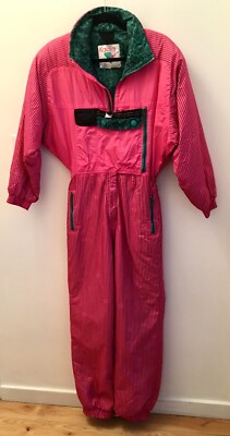 KAELIN VINTAGE RETRO ONE PIECE SNOW BUNNY SUIT HOT PINK MULTI POCKETS 1980'S 8