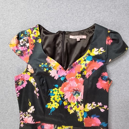 Review Dress Womens 10 Black Floral Pencil Formal Colourful Cocktail Party - Picture 3 of 13