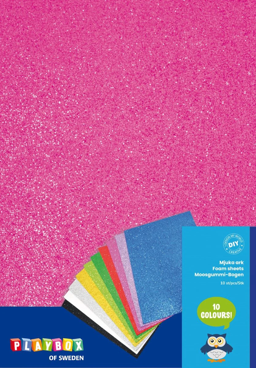 Moosgummi Glitzer 10 Blatt A4 21x29,5cm, 2mm farblich sortiert