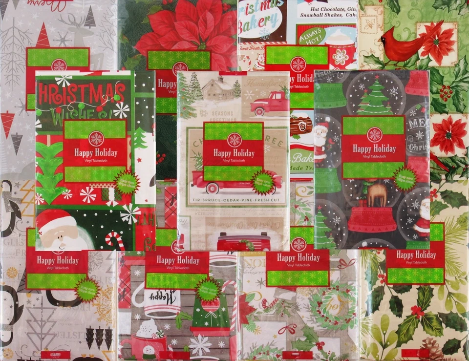 ELRENE HOME FASHIONS/MAINSTREAM Discount Christmas Vinyl Tablecloths - Various Patterns and Sizes-New W/Defect