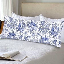 Blue and White Porcelain Floral Body Pillow 54" x 20" Pack of 1 Blue White