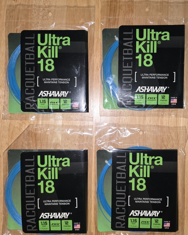 Ashaway 18 gauge Ultra Kill raquet string. 4 package lot  Racquetball