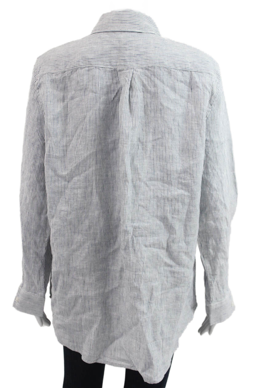 Quince Womens Basic Striped Linen Collared Button… - image 3