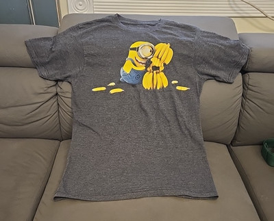 Despicable Me Minion T-Shirt Stuart Large Bananas Unisex Gray Short Sleeve