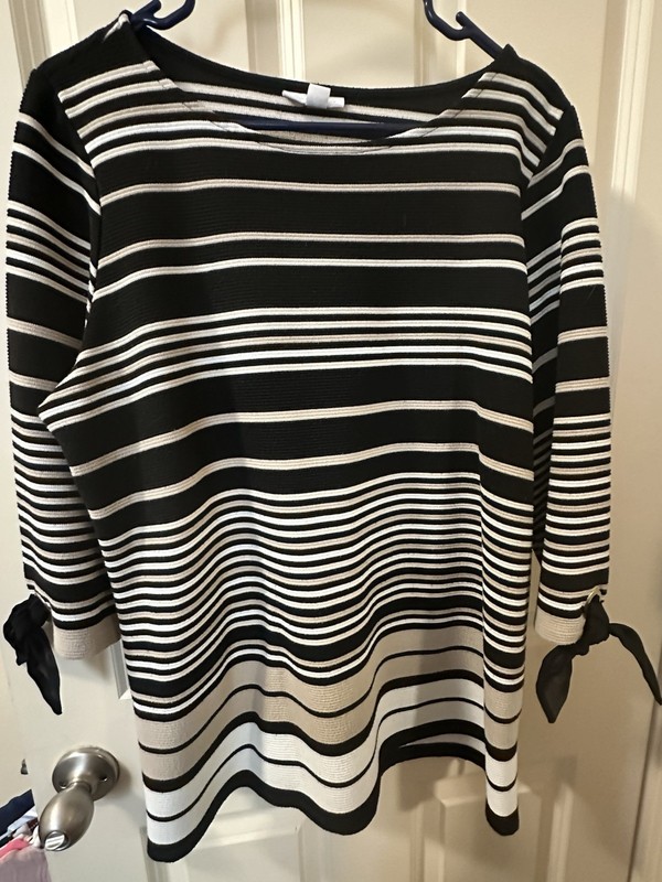 Charter Club Women's Striped 3/4 Sleeve Shirt Black/Tan/White Size 2X