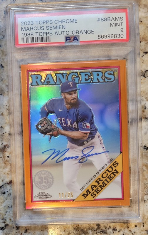 2023 Topps Chrome Marcus Semien 1988 Topps Design On-Card Auto Orange /25 PSA 9