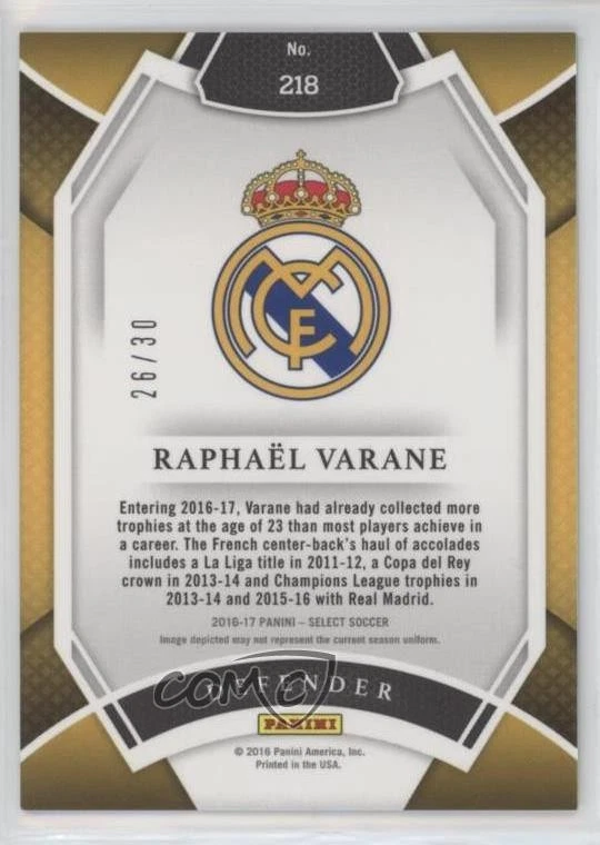 2016-17 Panini Select Field Level Tie-Dye Prizm /30 Raphael Varane #218 - Image 2 of 2