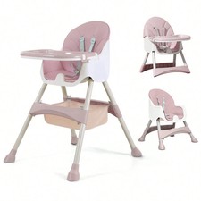 2-in-1 Baby High Chair, Pink Detachable Table  Chair Set, Home Feeding